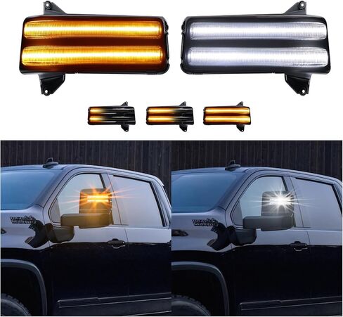 LED Side Mirror Marker Lights Compatible with 2020-2025 Chevy Silverado GMC Sierra 2500 3500 Switchback Sequential Amber&White Towing Mirror Turn Signal Indicator Lamps, 2PCS in Saudi Arabia