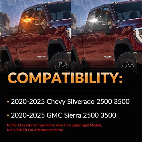 LED Side Mirror Marker Lights Compatible with 2020-2025 Chevy Silverado GMC Sierra 2500 3500 Switchback Sequential Amber&White Towing Mirror Turn Signal Indicator Lamps, 2PCS in Saudi Arabia