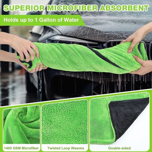 Boao 2 Pack Car Drying Towels 48"x24" Extra Large Microfiber Towels for Cars 1400gsm Super Absorbent Car Detailing Drying Towel Streak Free Lint Free No Water Spots Double-Twist Pile in Saudi Arabia