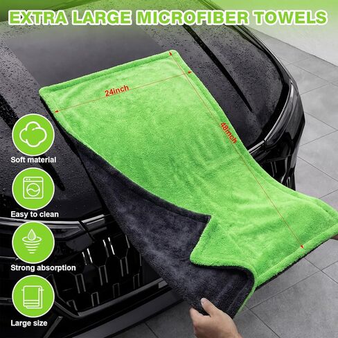 Boao 2 Pack Car Drying Towels 48"x24" Extra Large Microfiber Towels for Cars 1400gsm Super Absorbent Car Detailing Drying Towel Streak Free Lint Free No Water Spots Double-Twist Pile in Saudi Arabia