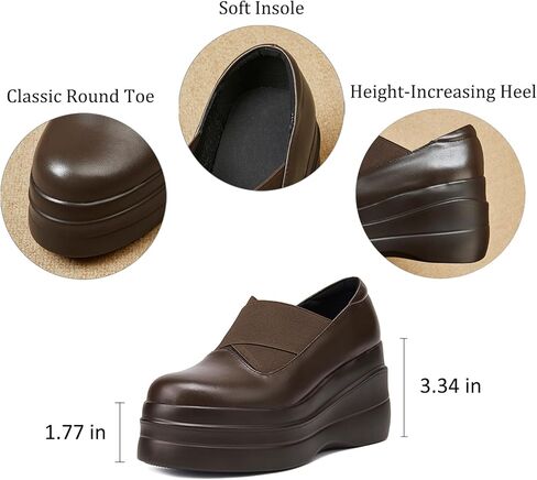 Women's Leather Platform Wedge Loafers Elastic Slip On Lightweight Non-Slip High Heele Walking Shoes Comfortable Casual Work Dress Loafers in Saudi Arabia