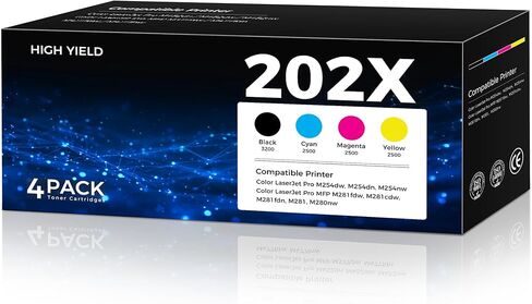 خراطيش حبر 202X عالية الإنتاجية مكونة من 4 عبوات (10700 صفحة) متوافقة مع سلسلة Color LaserJet MFP M281 M280 لطابعات HP 202X 202A Toner Work for MFP M281cdw M281fdw M281fdn M280nw Pro M254dw M254dn M254nw in Saudi Arabia