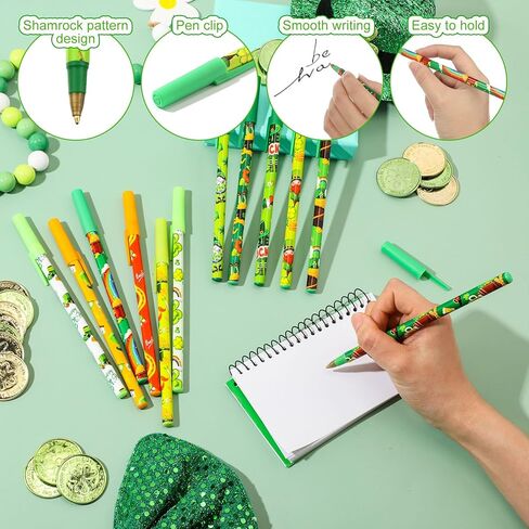 Harloon 48 Pcs St. Patrick's Day Pens Bulk Shamrock Ballpoint Pens Irish Gnomes Lucky Green Clover Black Ink St. Patrick's Day Party Favors Supplies Gifts for Classroom Students Teacher Coworker in Saudi Arabia