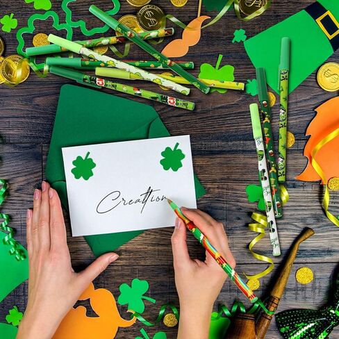 Harloon 48 Pcs St. Patrick's Day Pens Bulk Shamrock Ballpoint Pens Irish Gnomes Lucky Green Clover Black Ink St. Patrick's Day Party Favors Supplies Gifts for Classroom Students Teacher Coworker in Saudi Arabia