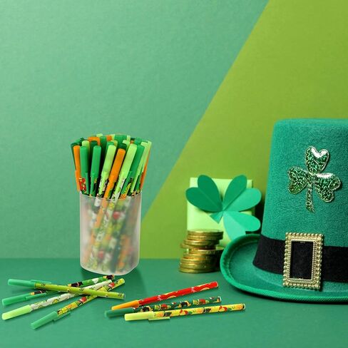 Harloon 48 Pcs St. Patrick's Day Pens Bulk Shamrock Ballpoint Pens Irish Gnomes Lucky Green Clover Black Ink St. Patrick's Day Party Favors Supplies Gifts for Classroom Students Teacher Coworker in Saudi Arabia