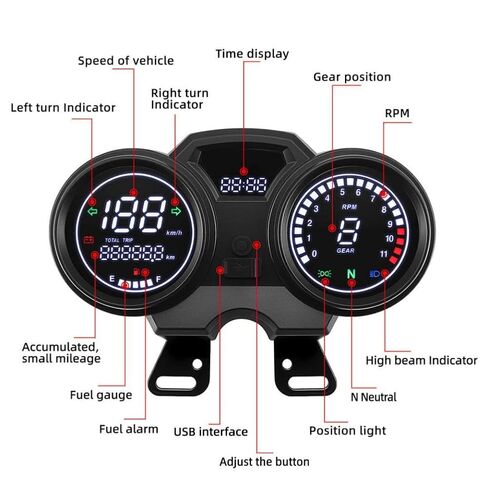 Motorcycle Instrument LED Digital RPM Meter Tachometer Odometer Beam Right Turn Compatible with GN125 in Kuwait