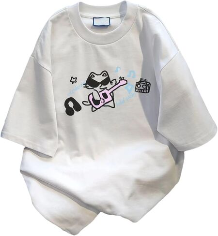 Goth Punk Oversized Tshirts Cute Kawaii Cat Print Baggy Shirts Summer Harajuku Vintage Y2K Tees Top Clothes in Kuwait