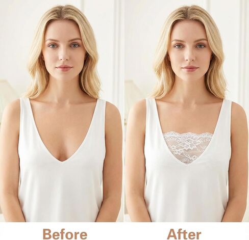 2 Pcs Lace Tube Top Bra, Strapless Lace Bandeau Bra, Stretch Strapless Bralette, Cleavage Cover Up for Low Neckline, Modesty Panel Cleavage Cover for Women (White, Black) in Saudi Arabia