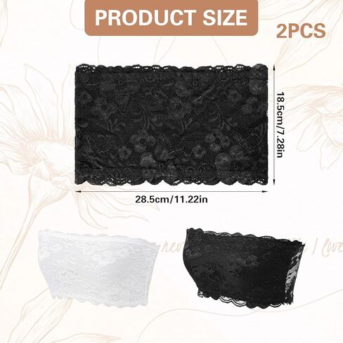 2 Pcs Lace Tube Top Bra, Strapless Lace Bandeau Bra, Stretch Strapless Bralette, Cleavage Cover Up for Low Neckline, Modesty Panel Cleavage Cover for Women (White, Black) in Saudi Arabia