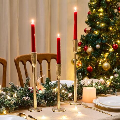 Cast Iron Taper Candle Holder Set of 3, Heavyweight Tall Candlestick Holders, Antique Gold, for Fireplace Mantle & Dining Table, Versatile Decor for Wedding, Holiday, Home & Christmas in Saudi Arabia