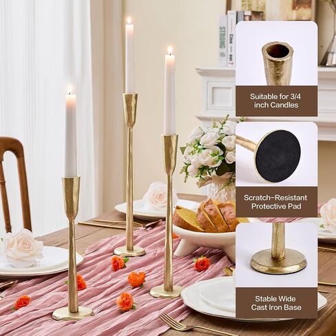 Cast Iron Taper Candle Holder Set of 3, Heavyweight Tall Candlestick Holders, Antique Gold, for Fireplace Mantle & Dining Table, Versatile Decor for Wedding, Holiday, Home & Christmas in Saudi Arabia