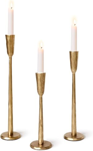 Cast Iron Taper Candle Holder Set of 3, Heavyweight Tall Candlestick Holders, Antique Gold, for Fireplace Mantle & Dining Table, Versatile Decor for Wedding, Holiday, Home & Christmas in Saudi Arabia