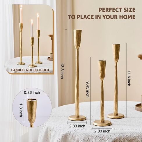 Cast Iron Taper Candle Holder Set of 3, Heavyweight Tall Candlestick Holders, Antique Gold, for Fireplace Mantle & Dining Table, Versatile Decor for Wedding, Holiday, Home & Christmas in Saudi Arabia