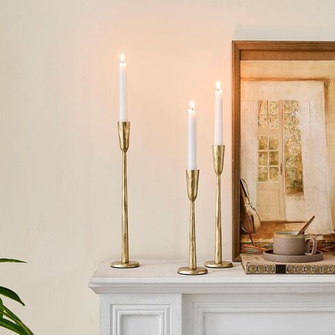 Cast Iron Taper Candle Holder Set of 3, Heavyweight Tall Candlestick Holders, Antique Gold, for Fireplace Mantle & Dining Table, Versatile Decor for Wedding, Holiday, Home & Christmas in Saudi Arabia