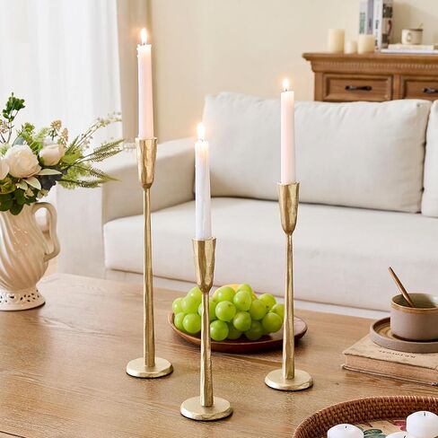 Cast Iron Taper Candle Holder Set of 3, Heavyweight Tall Candlestick Holders, Antique Gold, for Fireplace Mantle & Dining Table, Versatile Decor for Wedding, Holiday, Home & Christmas in Saudi Arabia