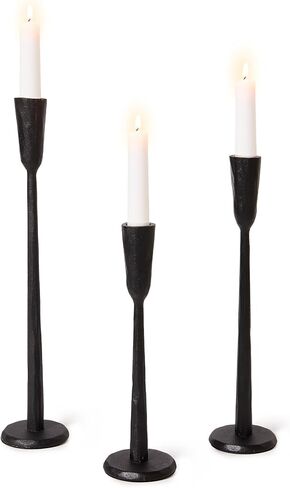 Cast Iron Taper Candle Holder Set of 3, Heavyweight Tall Candlestick Holders, Antique Gold, for Fireplace Mantle & Dining Table, Versatile Decor for Wedding, Holiday, Home & Christmas in Kuwait