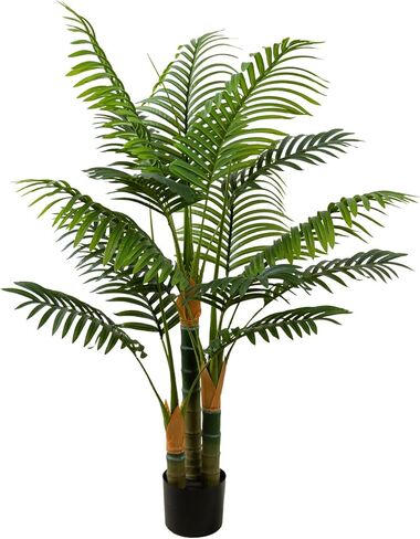 4FT Tall Golden Cane Artificial Palm Tree, Large Faux Palm Tree with 3 Textured Trunks, Outdoor Artificial Plants, Fake Tree for Indoor Office Living Room Outside Patio. in Saudi Arabia