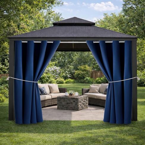 DIVA EN CAMINO DEC Outdoor Patio Curtain Waterproof Darkening Thermal Insulated Indoor Curtains for Bedroom, Porch, Living Room, Pergola, Cabana, W52 x L63, Navy, Set of 2 Panels in Kuwait