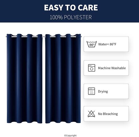 DIVA EN CAMINO DEC Outdoor Patio Curtain Waterproof Darkening Thermal Insulated Indoor Curtains for Bedroom, Porch, Living Room, Pergola, Cabana, W52 x L63, Navy, Set of 2 Panels in Kuwait