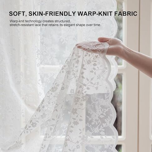 Anmao ستائر دانتيل شفافة بطول 84 بوصة - لوحات فوال رومانسية شبه شفافة على شكل زهور لغرفة المعيشة وغرفة النوم، ستائر تصفية للضوء بجيب قضيب، مجموعة من لوحتين (52 بوصة عرض × 84 بوصة طول)، أبيض in Kuwait
