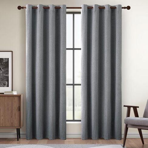 DONREN ستائر تعتيم كاملة لغرفة النوم، ستائر نافذة كتانية عازلة للحرارة معزولة لتقليل الضوضاء لغرفة المعيشة وغرفة الأطفال، رمادي حمامة، طول 52 × 95 بوصة، لوحتان in Kuwait