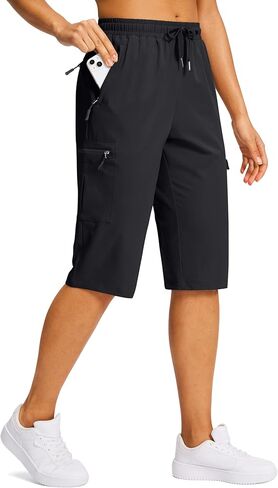 SANTINY 15" Long Shorts for Women Hiking Cargo Bermuda Shorts with 5 Zipper Pockets Lightweight Quick Dry Knee Length Capris in Saudi Arabia