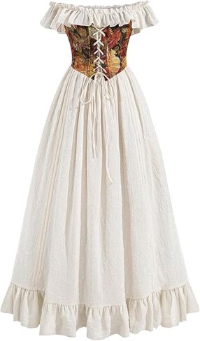 NSPSTT White Renaissance Dress Women Medieval Costume Plus Size Fairy Corset Long Dress Halloween Outfit in Saudi Arabia