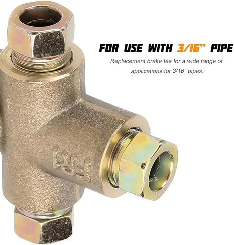 3 Way T-Shape Brake Line Tee, Brass Brake Oil Line Tee Fitting Short Union with M10 Male Nuts, Automotive Elbow Connector Replacement Accessories, Fit for 3/16 Inch Pipe in Saudi Arabia