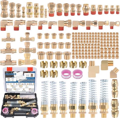 200 Pcs Brass DOT Air Brake Line Fittings & Air Nylon Tube Compression Fittings & Air Brake Hose End Fittings Assortment Kits,1/4" 1/8" 3/8" 1/2" NPT Air Hose Fittings in Kuwait