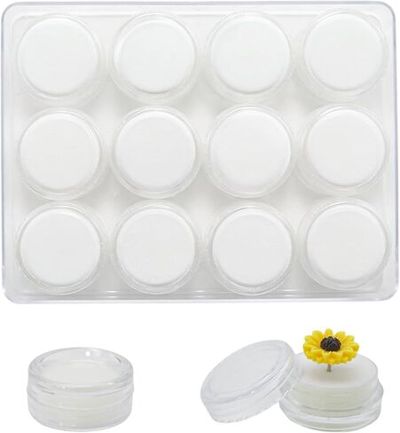 صندوق عرض صغير من الأحجار الكريمة الفضفاضة 12 قطعة من الصنوبر والكتان، صندوق عرض مجوهرات دائري مع حامل علوي شفاف وإسفنجة، علبة بلاستيكية صغيرة لهواة الجمع/عشاق الأعمال اليدوية (أسود) in Kuwait