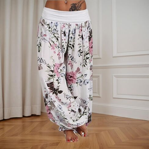 Women Bohemian Digital Print Wide Leg Pants Mid Rise Casual Harem Pants Slim Comfort S-5XL in Saudi Arabia