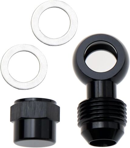 طقم محول الوقود مجموعة M12 12 مم مخرج بانجو إلى -6 ذكر مضيئة لمضخة الوقود Bosch 044 مع غسالة وغطاء أنثى M12 x 1.5، ألومنيوم أسود in Saudi Arabia