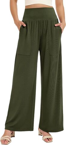 Wide Leg Pants Women Flowy Palazzo Lounge Pants High Waisted Stretchy Sweatpants Casual Loose Pajama Pants with Pockets in Saudi Arabia