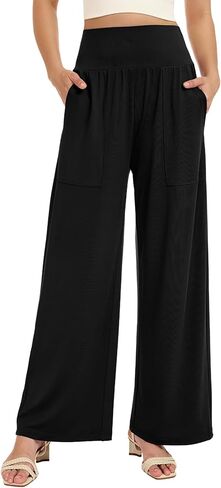 Wide Leg Pants Women Flowy Palazzo Lounge Pants High Waisted Stretchy Sweatpants Casual Loose Pajama Pants with Pockets in Saudi Arabia