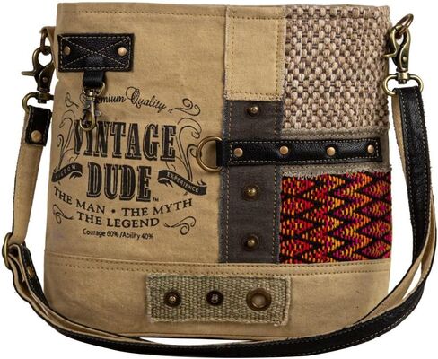 Myra Bag Vintage Purse - Sundown River Crossbody Bag for Women, Woven Patchwork Canvas, Tribal Upcycled Woven, Leather Accents, Print Design in Saudi Arabia