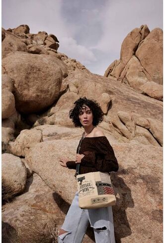 Myra Bag Vintage Purse - Sundown River Crossbody Bag for Women, Woven Patchwork Canvas, Tribal Upcycled Woven, Leather Accents, Print Design in Saudi Arabia