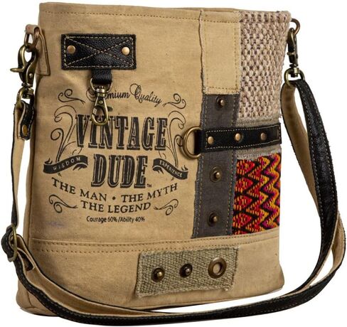 Myra Bag Vintage Purse - Sundown River Crossbody Bag for Women, Woven Patchwork Canvas, Tribal Upcycled Woven, Leather Accents, Print Design in Saudi Arabia