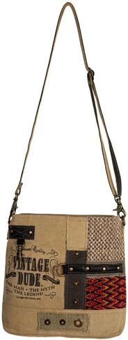 Myra Bag Vintage Purse - Sundown River Crossbody Bag for Women, Woven Patchwork Canvas, Tribal Upcycled Woven, Leather Accents, Print Design in Saudi Arabia