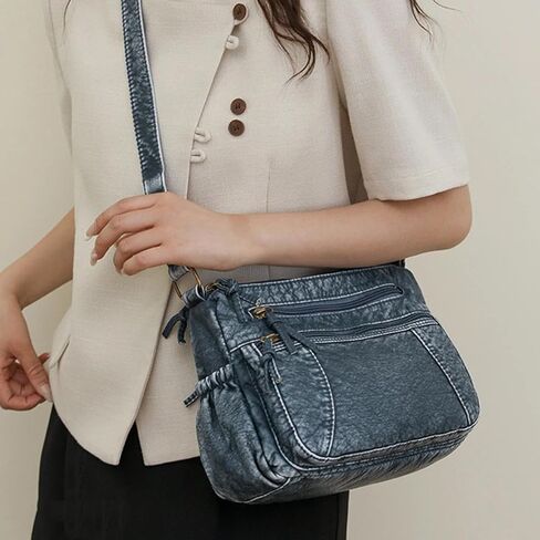 1Pc Women's Casual Denim Shoulder Bag, Multi-Pocket Large Capacity Zippered Denim Bag, Suitable For Everyday Use in Saudi Arabia