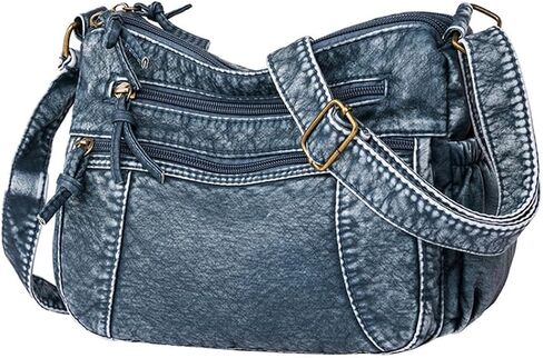 1Pc Women's Casual Denim Shoulder Bag, Multi-Pocket Large Capacity Zippered Denim Bag, Suitable For Everyday Use in Saudi Arabia