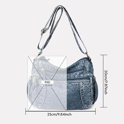 1Pc Women's Casual Denim Shoulder Bag, Multi-Pocket Large Capacity Zippered Denim Bag, Suitable For Everyday Use in Saudi Arabia