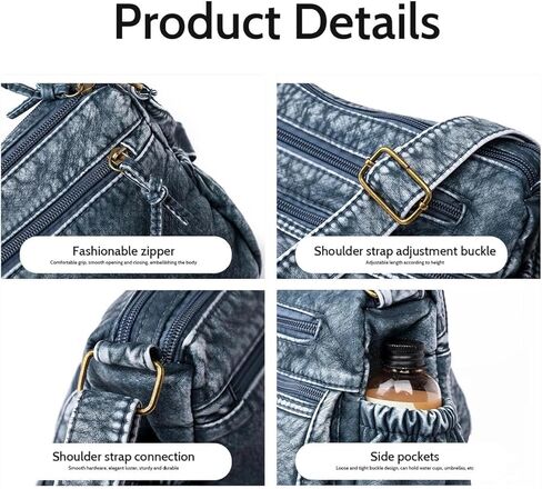 1Pc Women's Casual Denim Shoulder Bag, Multi-Pocket Large Capacity Zippered Denim Bag, Suitable For Everyday Use in Saudi Arabia