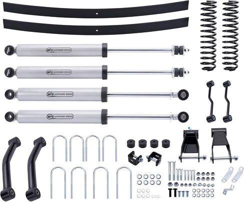 BFO 4.5" Lift Kit for Jeep Cherokee XJ 2WD 4WD 1984-2001, Front Lift Coil Spring + Rear Add-a-Leaf + High Pressure Nitrogen Shock + Front LCA in Kuwait