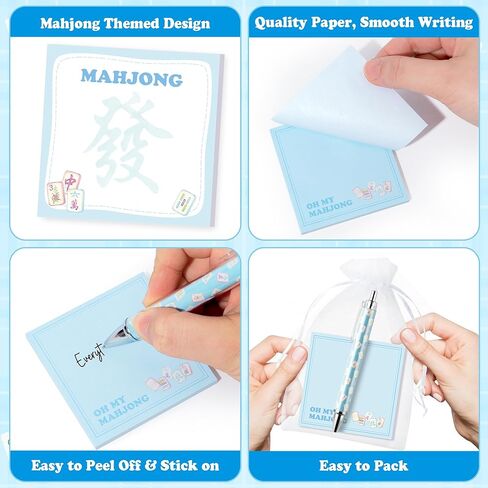 Mahjong Sticky Notes and Pens Set- 12 Sets Bulk of Mahjong Self-Stick Memo Notepads with Ballpoint Pens Organza Bags for Adults Kids Office Classroom Home Supplies Easter Holiday Birthday Party Favor in Saudi Arabia