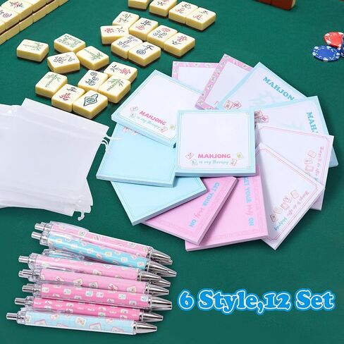 Mahjong Sticky Notes and Pens Set- 12 Sets Bulk of Mahjong Self-Stick Memo Notepads with Ballpoint Pens Organza Bags for Adults Kids Office Classroom Home Supplies Easter Holiday Birthday Party Favor in Saudi Arabia