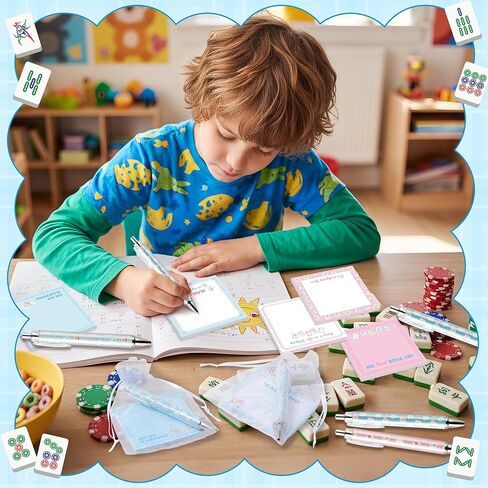 Mahjong Sticky Notes and Pens Set- 12 Sets Bulk of Mahjong Self-Stick Memo Notepads with Ballpoint Pens Organza Bags for Adults Kids Office Classroom Home Supplies Easter Holiday Birthday Party Favor in Saudi Arabia