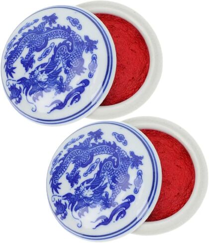 ختم الصينية Yinni الوسادة الخط ختم اللوحة الحمراء معجون الحبر الأزرق والأبيض الخزف ختم مربع لمستلزمات اللوحة ختم الاسم 2PCS 6.5 سم وسادة الحبر in Kuwait