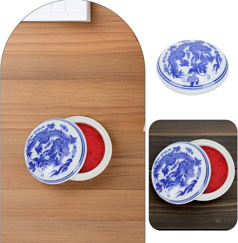 ختم الصينية Yinni الوسادة الخط ختم اللوحة الحمراء معجون الحبر الأزرق والأبيض الخزف ختم مربع لمستلزمات اللوحة ختم الاسم 2PCS 6.5 سم وسادة الحبر in Kuwait