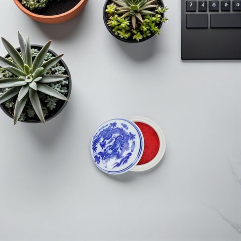 ختم الصينية Yinni الوسادة الخط ختم اللوحة الحمراء معجون الحبر الأزرق والأبيض الخزف ختم مربع لمستلزمات اللوحة ختم الاسم 2PCS 6.5 سم وسادة الحبر in Kuwait