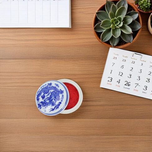 ختم الصينية Yinni الوسادة الخط ختم اللوحة الحمراء معجون الحبر الأزرق والأبيض الخزف ختم مربع لمستلزمات اللوحة ختم الاسم 2PCS 6.5 سم وسادة الحبر in Kuwait